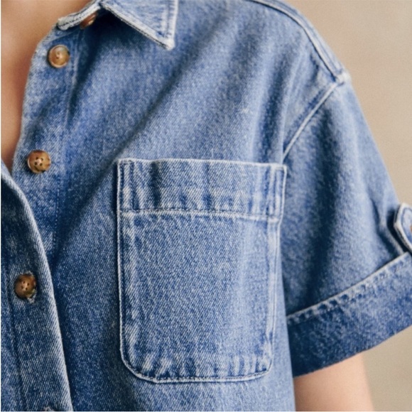 Sezane Ana Denim Dress Size L - Picture 3 of 12